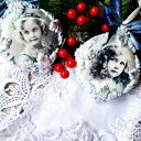 Bombki medaliony styl vintage ornamenty srebrzone 2 szt