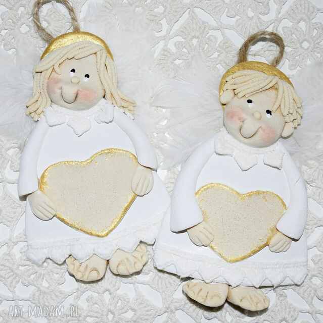 Razem czy osobno - aniołki na prezent, na szczęcie, z masy solnej, rękodzieło