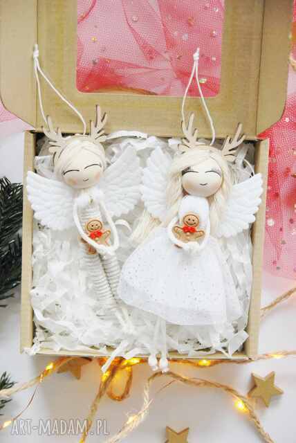 Aniołki świąteczne - zestaw 2 szt. | Makramowe aniołki na święta