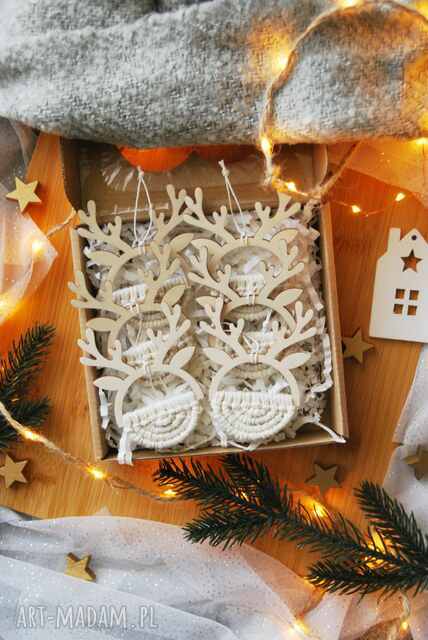 Makramowe ozdoby na choinkę - renifery | Zestaw ozdób