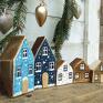 prezent Zestaw 5 domków do świątecznych - małe dekoracje z drewna drewniane malowane domki