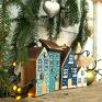 upominek małe domki z drewna zestaw domków do świątecznych dekoracji - granat