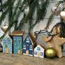 upominek zestaw domków do - granat świąteczne dekoracje z drewna