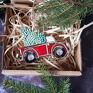 BADURA ceramika dekoracje świąteczne auto czerwony pickup duża zawieszka ceramiczna samochód