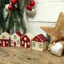 prezenty pod choinkę Zestaw domków do świątecznej dekoracji, bordowo waniliowe - Ręcznie prezent do domu kolorowe domki