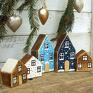 prezent zestaw 5 domków do świątecznych dekoracje z drewna