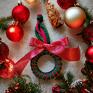 pomysł na prezent Komplet zawieszek na 4 szt ziolono czerwony - choinka bożenarodzenie dekoracje świąteczne ozdoby na choinkę