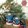 na święta prezenty świeczniki drewniane dwa okragłe z ręcznie malowanym pejzażem zima dekoracje świąteczne ozdoby prezent pod choinkę
