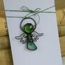 upominek Świąteczna kartka na życzenia z zielonym aniołkiem dekoracje ozdoba choinkowa