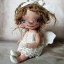 Aniołek - artystyczna lalka kolekcjonerska z tkaniny - roczek dekoracje urodzinowe chrzest