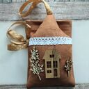 Zawieszka z woreczkiem, len - drewno, box prezentowy