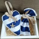 Serce z woreczkiem na kartę podarunkową, styl marynarski, morze, dekoracyjny box prezentowy