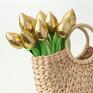 Bukiet bawełnianych, miękkich, nie więdnących tulipanów. 9 kwiatów w kolorze złotym (główki uszyte z elastycznego - dekoracje urodzinowe tulipany