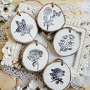 Wiosenne zawieszki-plasterki decoupage z owieczką - pięć sztuk na wielkanoc i do domu