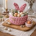 Koszyczek, zajączek wielkanocny z uszkami z sznurka bawełnianego