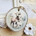 Wiosenne zawieszki-plasterki decoupage z owieczką - pięć sztuk na wielkanoc i do domu