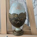 Dekoracyjne błękitne jajo z różami 15 cm - elegancka ozdoba wielkanocna vintage 