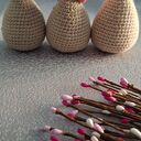 Zestaw 3 beżowych pisanek handmade na szydełku (ok. 7-8 cm)