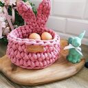 Koszyczek wielkanocny, zajączek wielkanocny z uszkami z sznurka bawełnianego