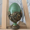 Dekoracyjne, szmaragdowe jajo z magnolią 15cm
