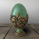 Dekoracyjne, szmaragdowe jajo z magnolią 15cm