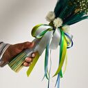 Palma wielkanocna tradycyjna z suszonych roślin i wstążkami (turkus, beż)