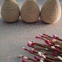 Zestaw 3 beżowych pisanek handmade na szydełku (ok. 7-8 cm)