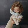 brązowe dekoracje anioł stróż aniołek - kolekcjonerska ręcznie malowana lalka artystyczna