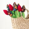 łowickie kwiaty bukiet miękkich, nie więdnących tulipanów, 9 kwiatów. dekoracje bawełniane tulipany