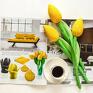 Bukiet bawełnianych, miękkich, nie więdnących tulipanów. 9 kwiatów w kolorze żółtym (wzór: kropki, kwiatki, kratka) Liście. Dekoracje tulipany z materiału