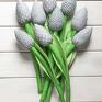 Bukiet bawełnianych, miękkich, nie więdnących tulipanów. 9 kwiatów w kolorze szarym (wzór: kropki, romby, geometryczny) dekoracje kwiaty