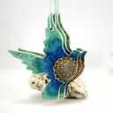 Turkusowe ptaki w locie - ceramiczne ozdoby wiszące