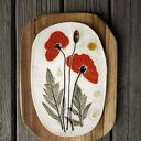 Ceramiczny obraz na drewnie z motywem maków polnych