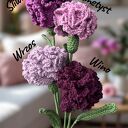 Goździk szydełkowy z liściem - ręcznie robiony, kwiat do dekoracji