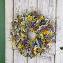 Wianek wiosenny na drzwi, naturalny z suszonych kwiatów, traw i eukaliptusa. Pachnący wiosną.45 cm