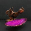 Stelaż, stojak, uchwyt, stand drewniany na różowy plaster agatu - prezent, dekoracja, pirografia