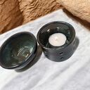 Ceramiczny kominek do aromaterapii na świeczkę w brązowo-niebieskich odcieniach
