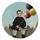 Mural DOTS - okrągła dekoracja ścienna chłopiec z balonami (ø 115 cm)