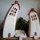 Komplet dwóch domków ceramicznych na tea-lighty - czerwone dachy