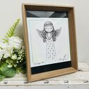 Anioł rysunek piórkiem w drewnianej ramce dla dziecka - prezent handmade