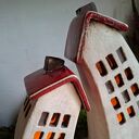 Komplet dwóch domków ceramicznych na tea-lighty - czerwone dachy