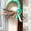 Romantyczny kobiecy wianek z lnu i suszonych traw - turkus i róż (30 cm)