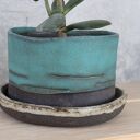 Doniczka ceramiczna Otuliny handmade - niebieskie szkliwo i fioletowa podstawka