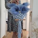 Niebieska sowa z makramy - boho dekoracja ścienna