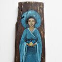 Anioł Akari - obraz ręcznie malowany na starej desce, dekoracja ścienna handmade