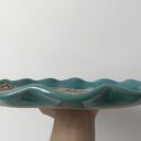 Koronkowa patera z turkusem - ceramiczny talerz folkowy