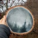 Księżycowy Las - obraz akrylowy na drewnie 24 cm (handmade)