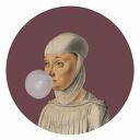 Okrągła dekoracja ścienna DOTS - Wiśniowa kobieta z gumą balonową
