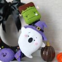 Straszny wianek na Halloween z dynią i duchem (Frankenstein) - ręcznie robiona dekoracja na drzwi