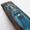 Anioł Akari - obraz ręcznie malowany na starej desce, dekoracja ścienna handmade